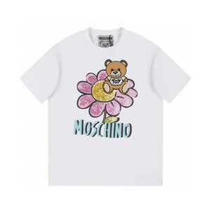 Moschino White Short Sleeved Shirt With Bear And Flower Print